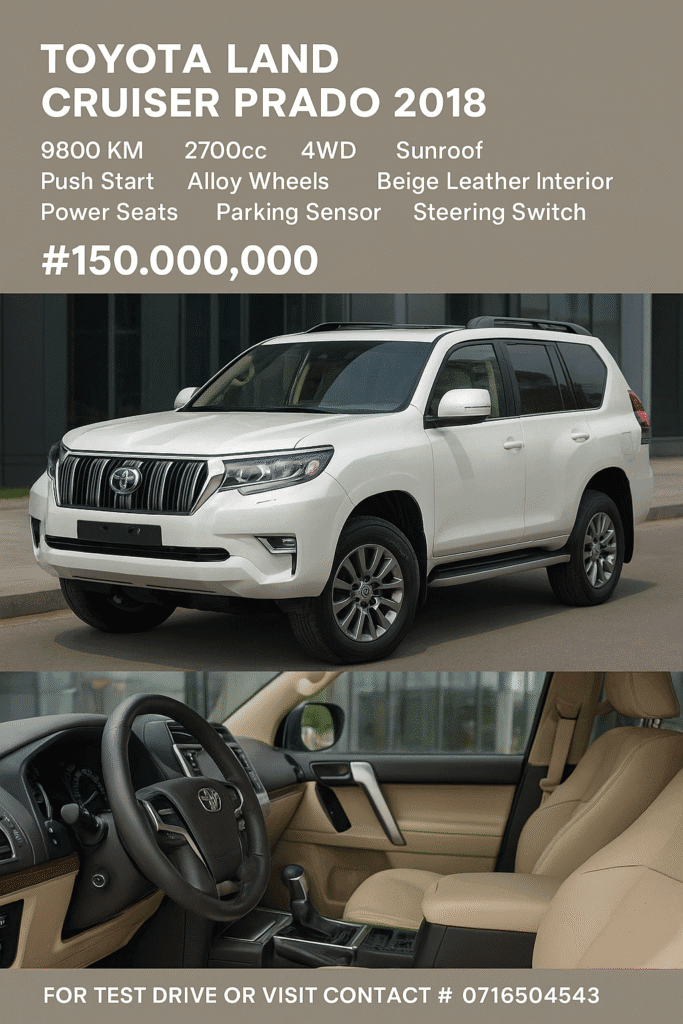 Price Toyota Land Cruiser Prado 2018 for Sale in Dar es salaam