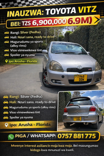 Price of Used Toyota Vitz 2008 for Sale in Arusha Tanzania