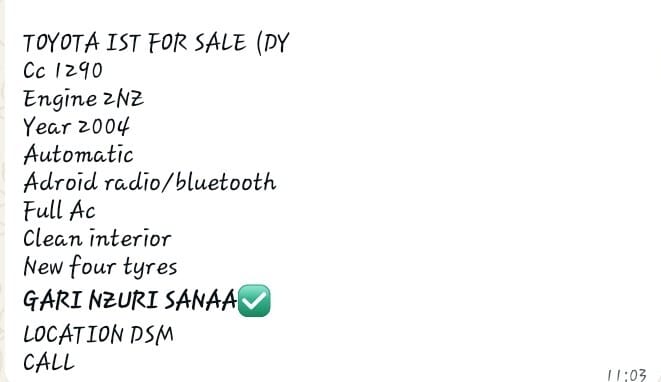 Magari Sokoni Toyota IST ya Bei Poa 2004