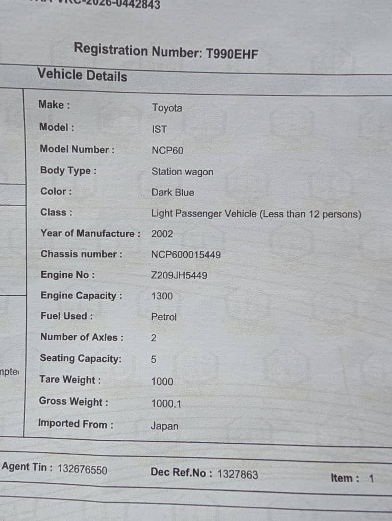 Price Of Toyota IST 2002 for Sale in Tanzania